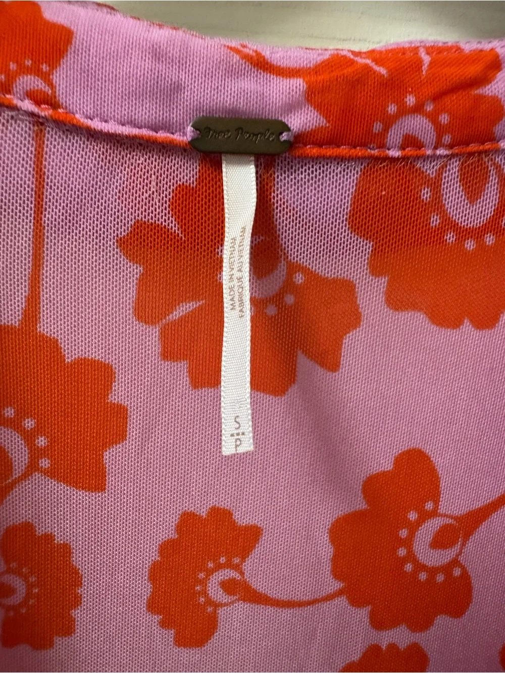 Free People Pink Button-Down Top with Red Floral Print